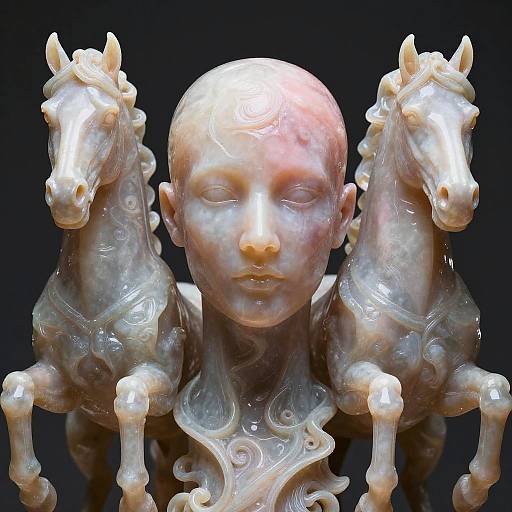 Surreal Human Head with Galloping Horses