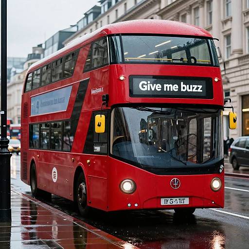 Red Double Decker Bus in Rain