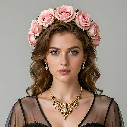 Portrait of Woman with Pink Rose Crown