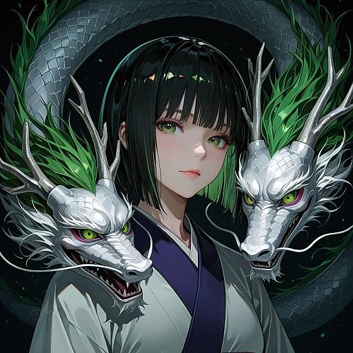 Illustration of Haku (sen to chihiro no kamikakushi), sen to chihiro no kamikakushi in the style of Lam (ramdayo)