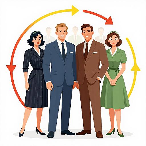 Retro 1950s Group Portrait with Arrows