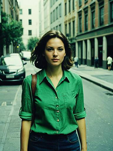 Literary Woman in Green Shirt