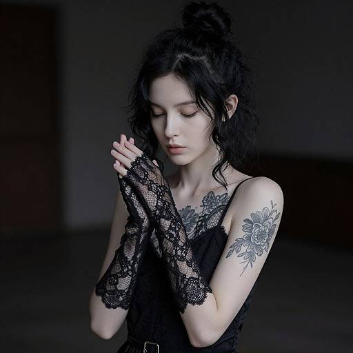 Portrait of Woman with Lace Tattoos