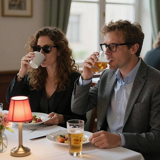 Couple Enjoying Drinks at Dining Table