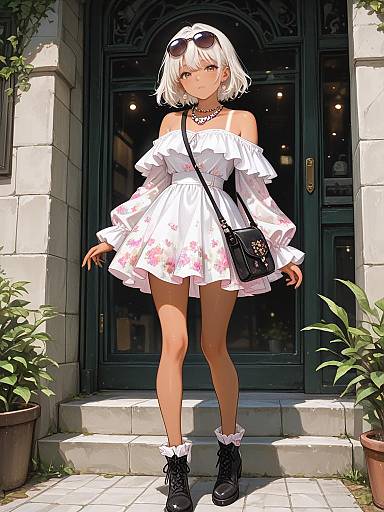 Woman in Bohemian Floral Mini Dress