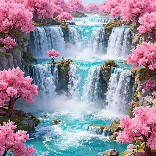 Surreal Cyberpunk Turquoise Waterfalls