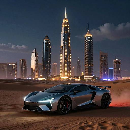 Futuristic Electro Car in Desert Cityscape