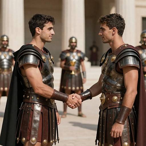 Roman Officers in Armor Shaking Hands