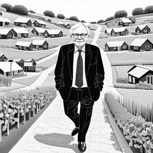 Warren Buffett Cartoon Illustration in Village