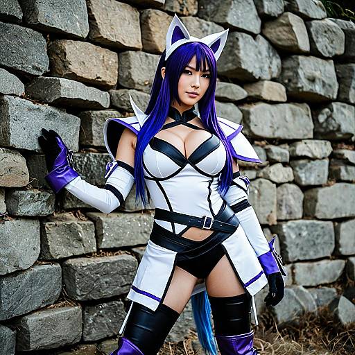 KDA Akali Cosplayer in White and Purple Outfit