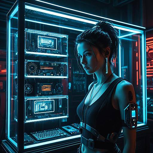 Cyberpunk Woman with Futuristic Tech Display
