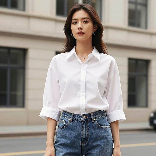 Woman in Casual Jeans and Shirt