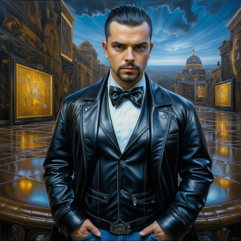 Surreal Portrait of Dapper Man in Leather