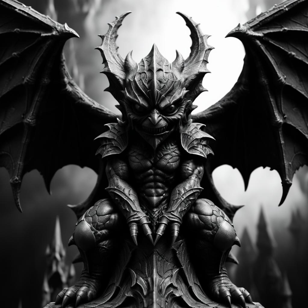 Haunting Black-and-White Gargoyle Art