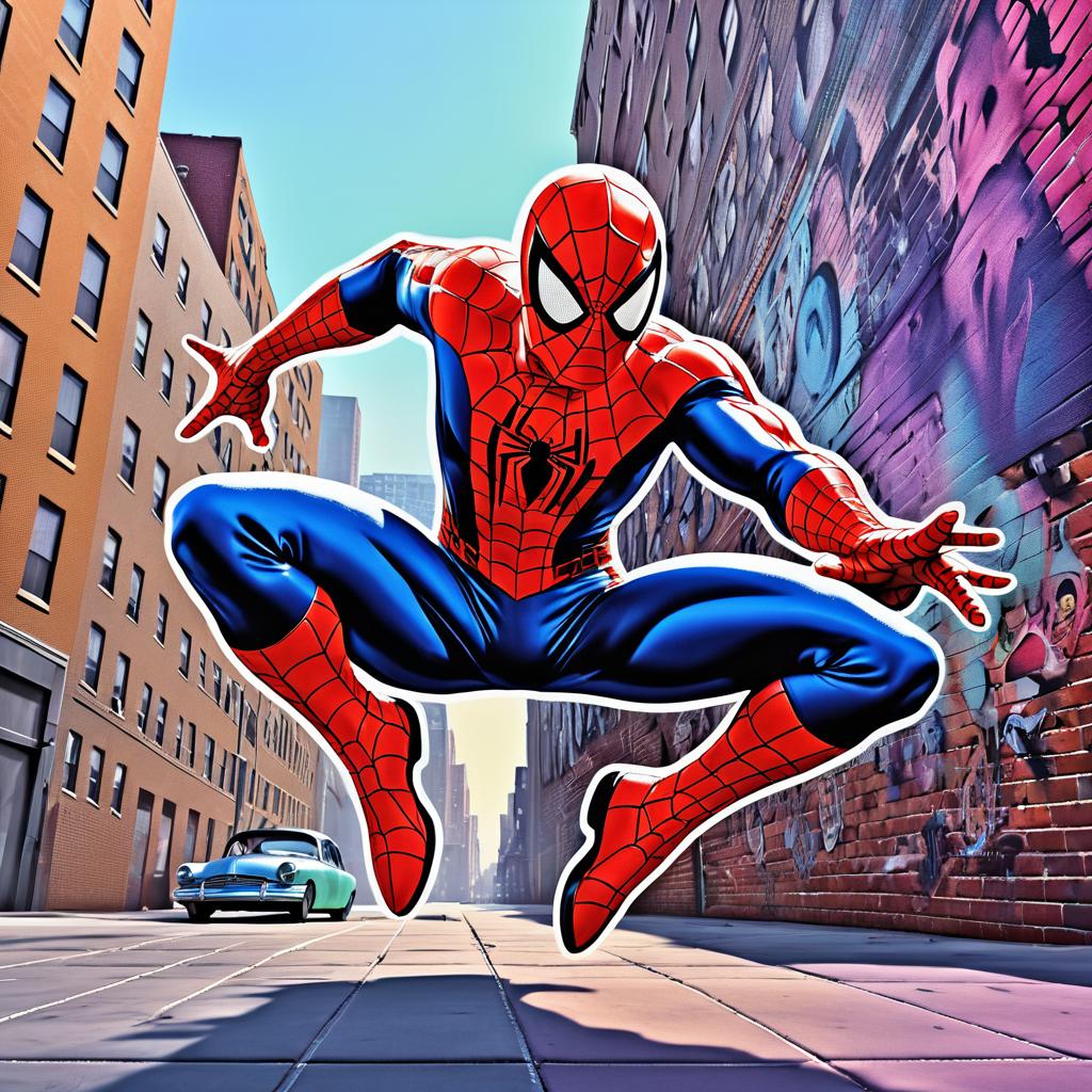 Dynamic Spider-Man Street Art in Pastels