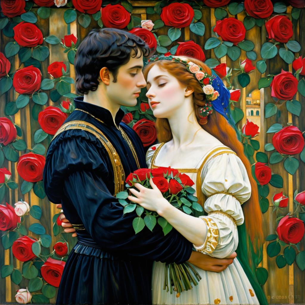 Romantic Klimt Painting of Romeo and Juliet