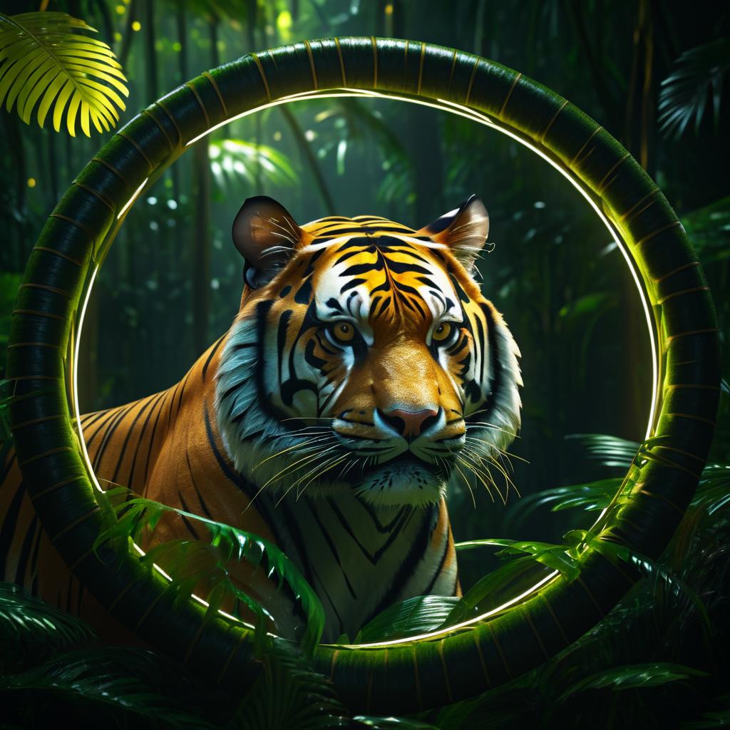 Dramatic Tiger Portrait in Rainforest