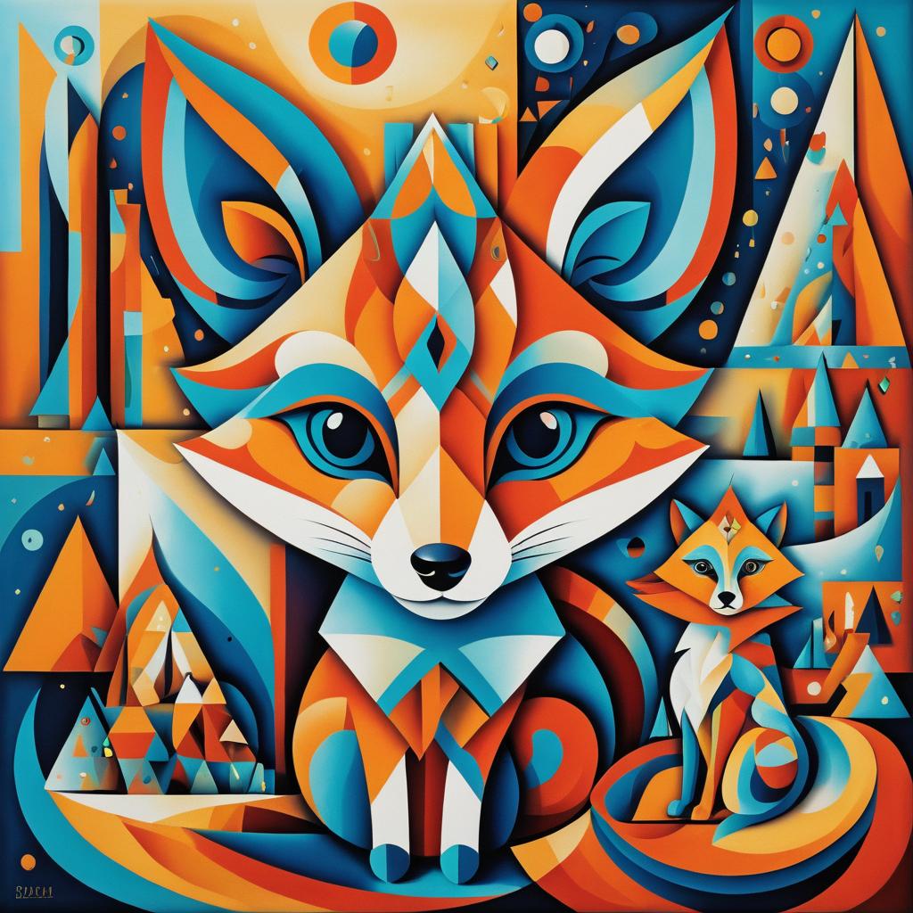 Surreal Cubism with a Cute Baby Fox