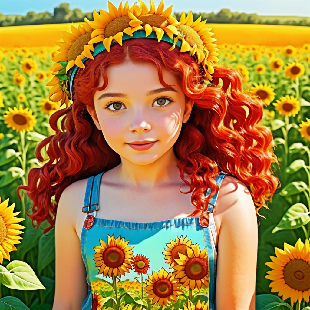 Whimsical Girl in Sunflower Field