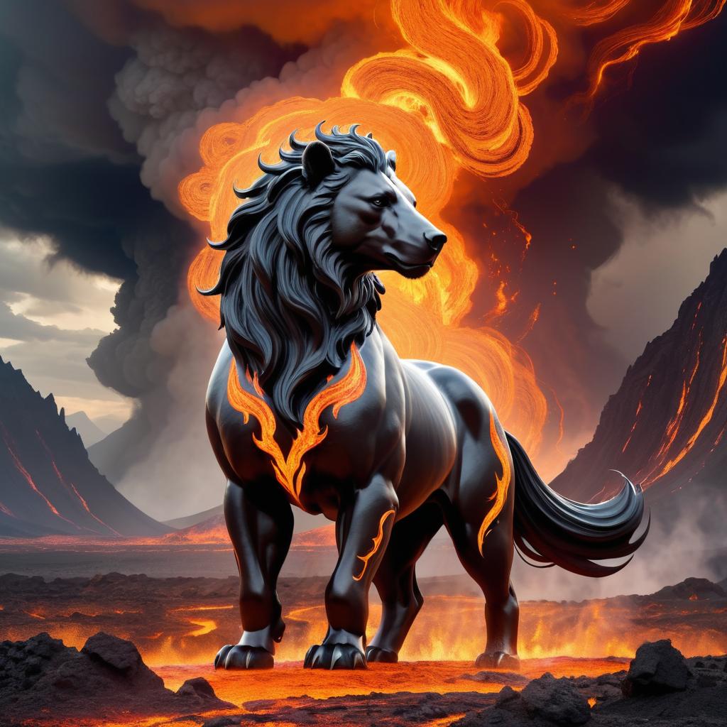 Mythical Centaur-Bear in Volcanic Fury