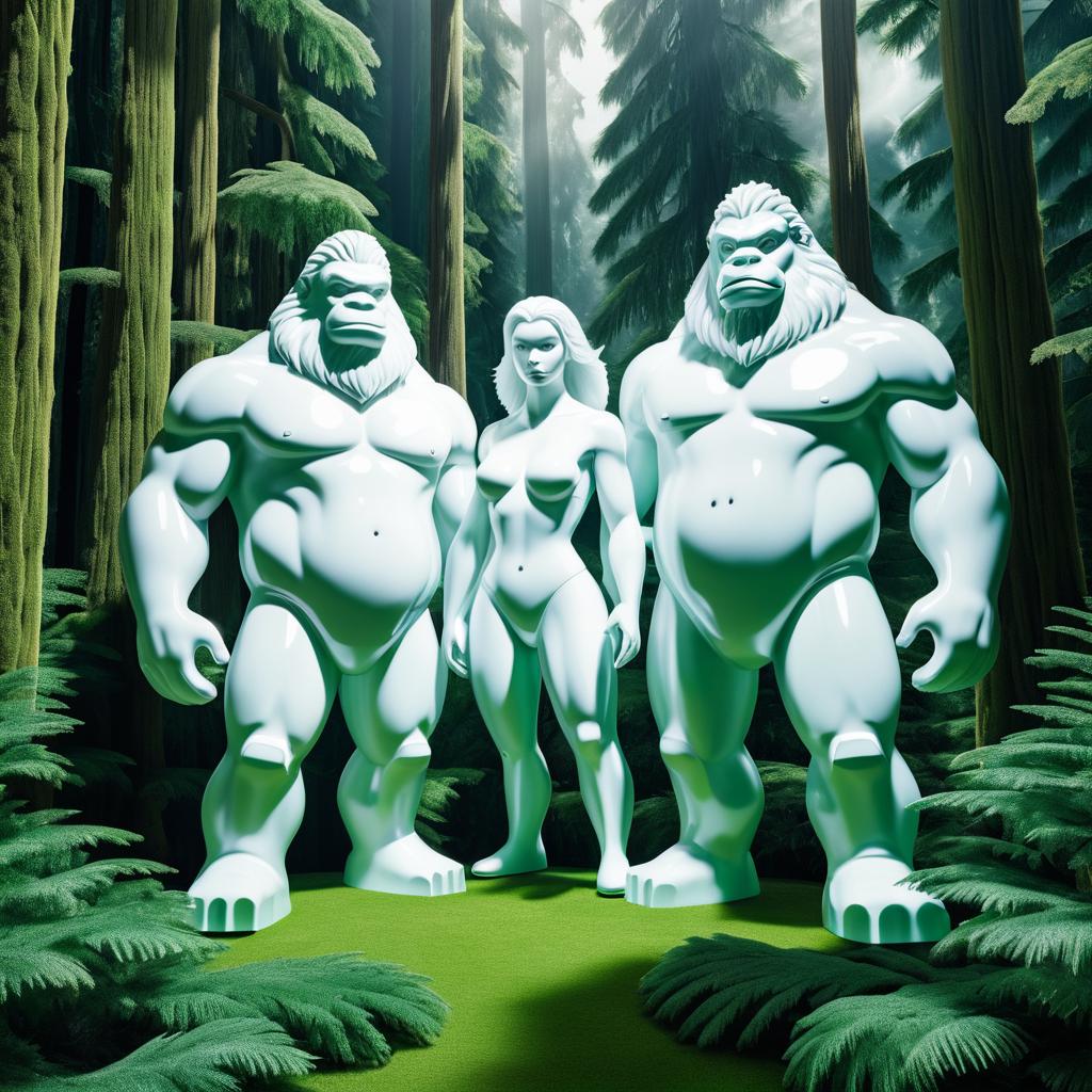 Sinister Yetis in a Lush Forest