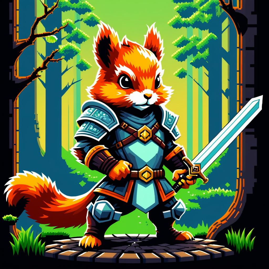 Pixel Art Squirrel Rogue with Sword