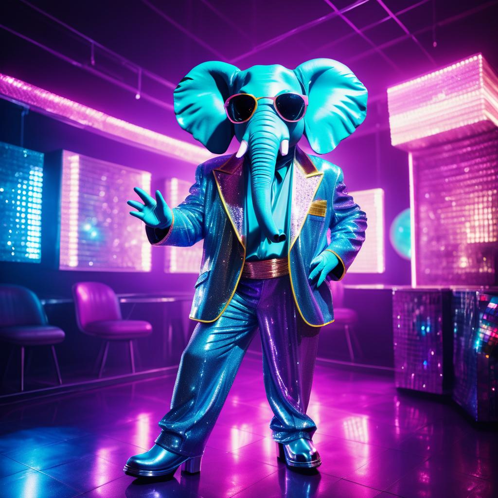 Retro Disco Elephant in Vibrant Nightclub