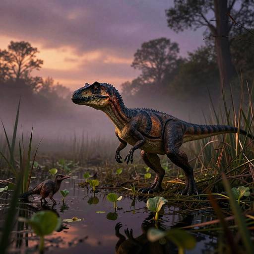 Velociraptor Stalking at Misty Swamp