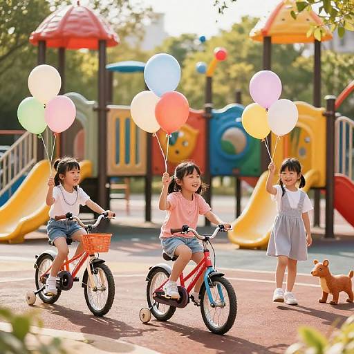 Joyful Girls Playing in Vibrant Playground
