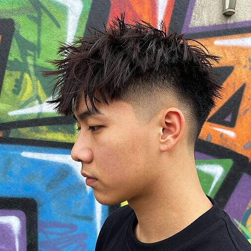 Textured Fringe High Fade with Graffiti