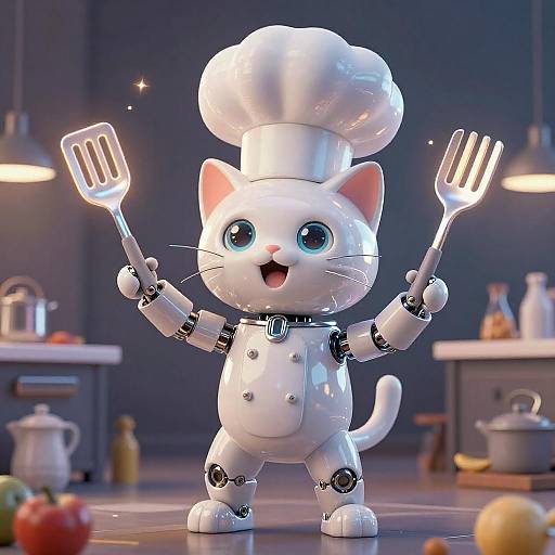 Futuristic Juggling Chef Cat Caricature
