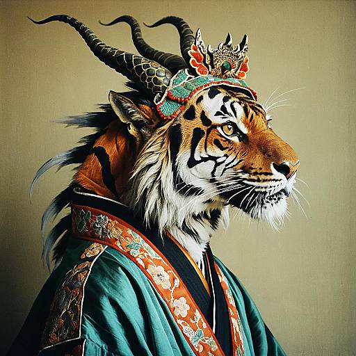 Fantasy Tigress in Oriental Robe and Crown