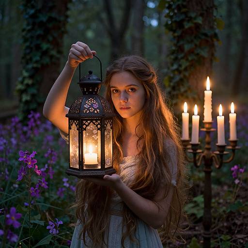 Enchanting Fairytale Woman with Lantern