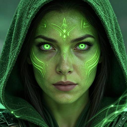 Green Jedi Woman Close-Up Portrait
