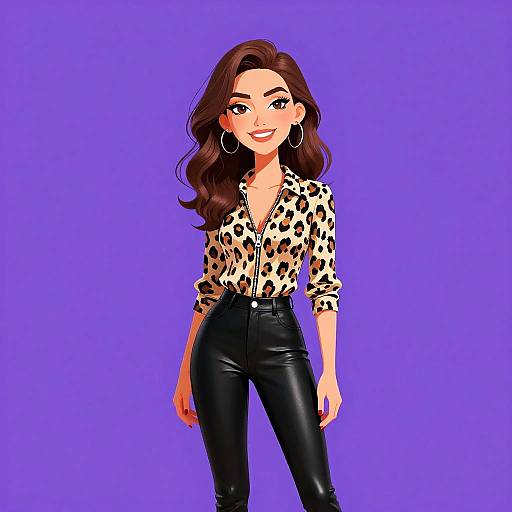 Smiling Woman in Leopard Print Blouse