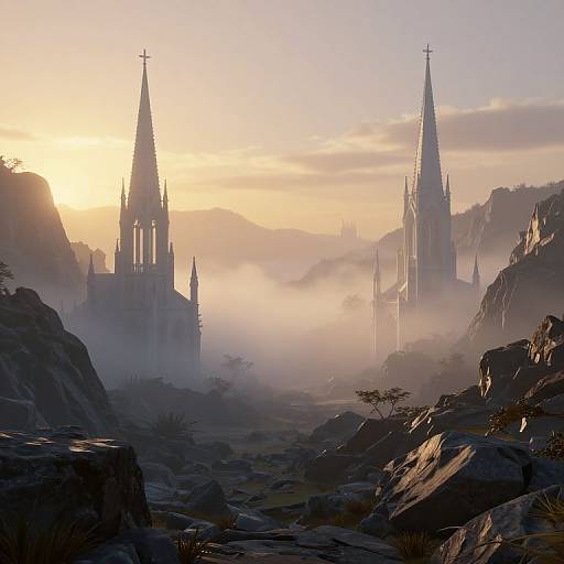 Ethereal Gothic Valley at Dusk