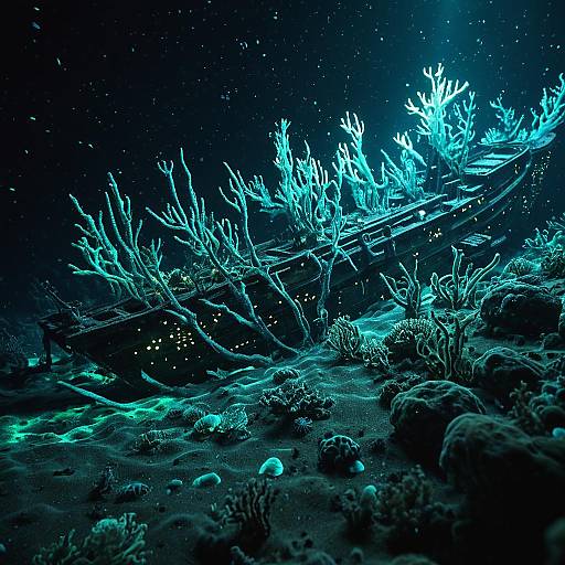 Bioluminescent Microorganisms on Sunken Shipwreck