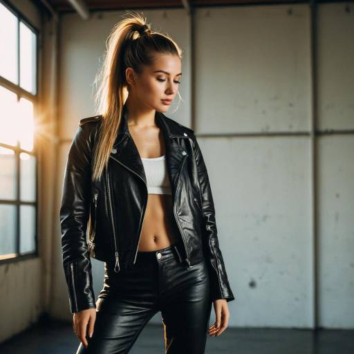 Fashion Model with High Ponytail in Leather Jacket Fashion Model with High Ponytail in Leather Jacket