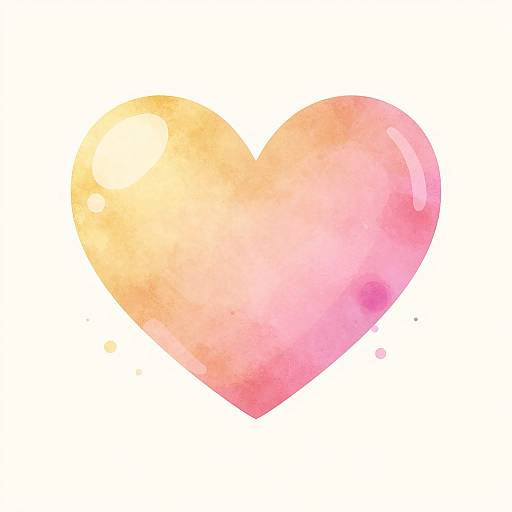 Watercolor heart illustration with gradient shades of pink and orange, featuring soft textures and a glossy highlight on the upper left.