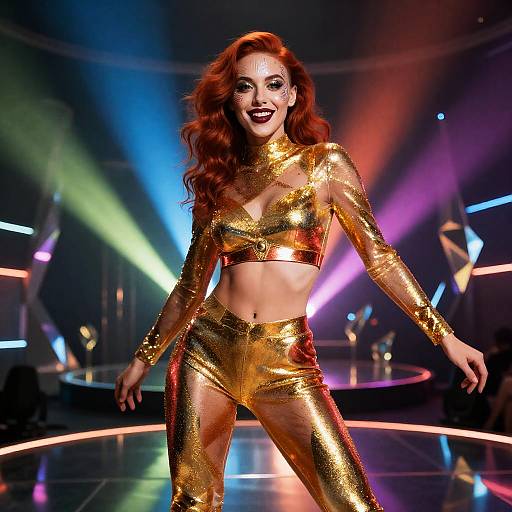 Overhead Full-Body Futuristic Golden Catsuit