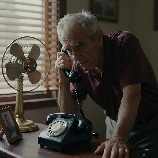 Intense Portrait of Elderly Man with Phone