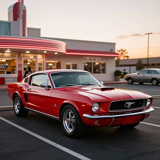 Vintage Muscle Ford Mustang Sunset
