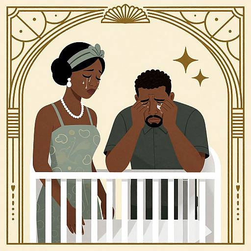 Art Deco Couple Mourning by Crib