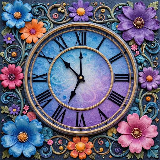 Whimsical Floral Roman Numeral Clock