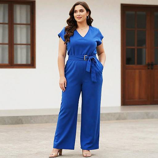 Plus Size Blue Casual Jumpsuit
