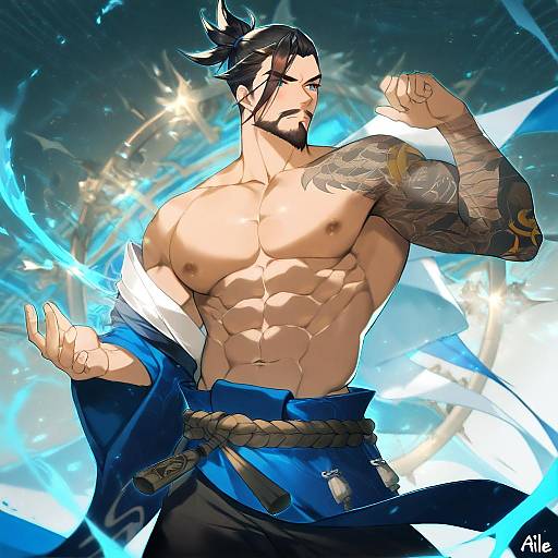 Illustration of Hanzo (overwatch), overwatch in the style of Aile (crossroads)