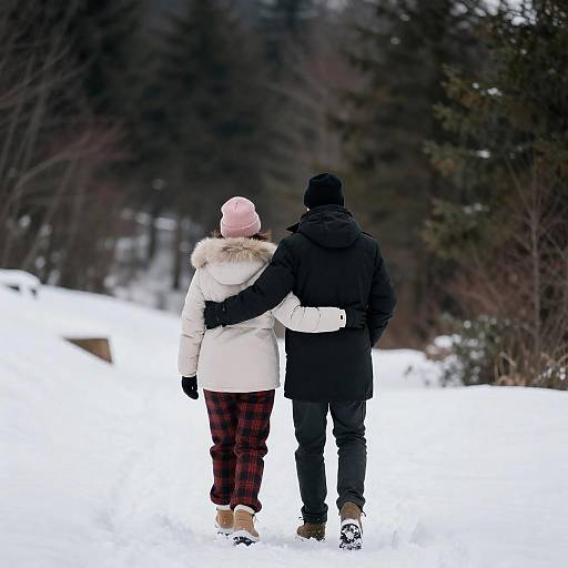 Couple on Snowy Hill in Forest