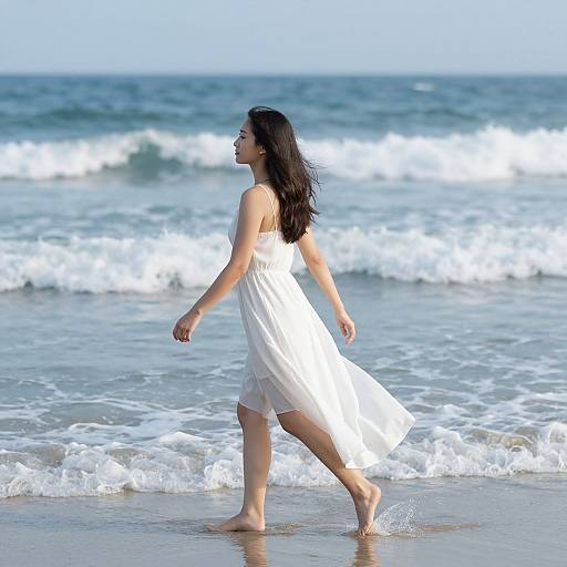 Woman Dancing by the Ocean Shore