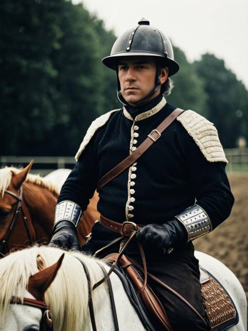 Man in Historical Horse Rider Costume on Horseback