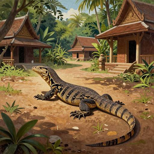 Enormous Striped Monitor Lizard in Thai Village